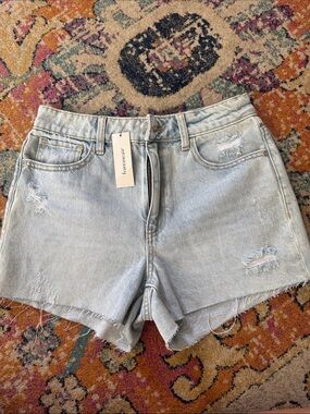 Francesca's Harper Heritage Light Blue Distressed High-Rise Denim Shorts